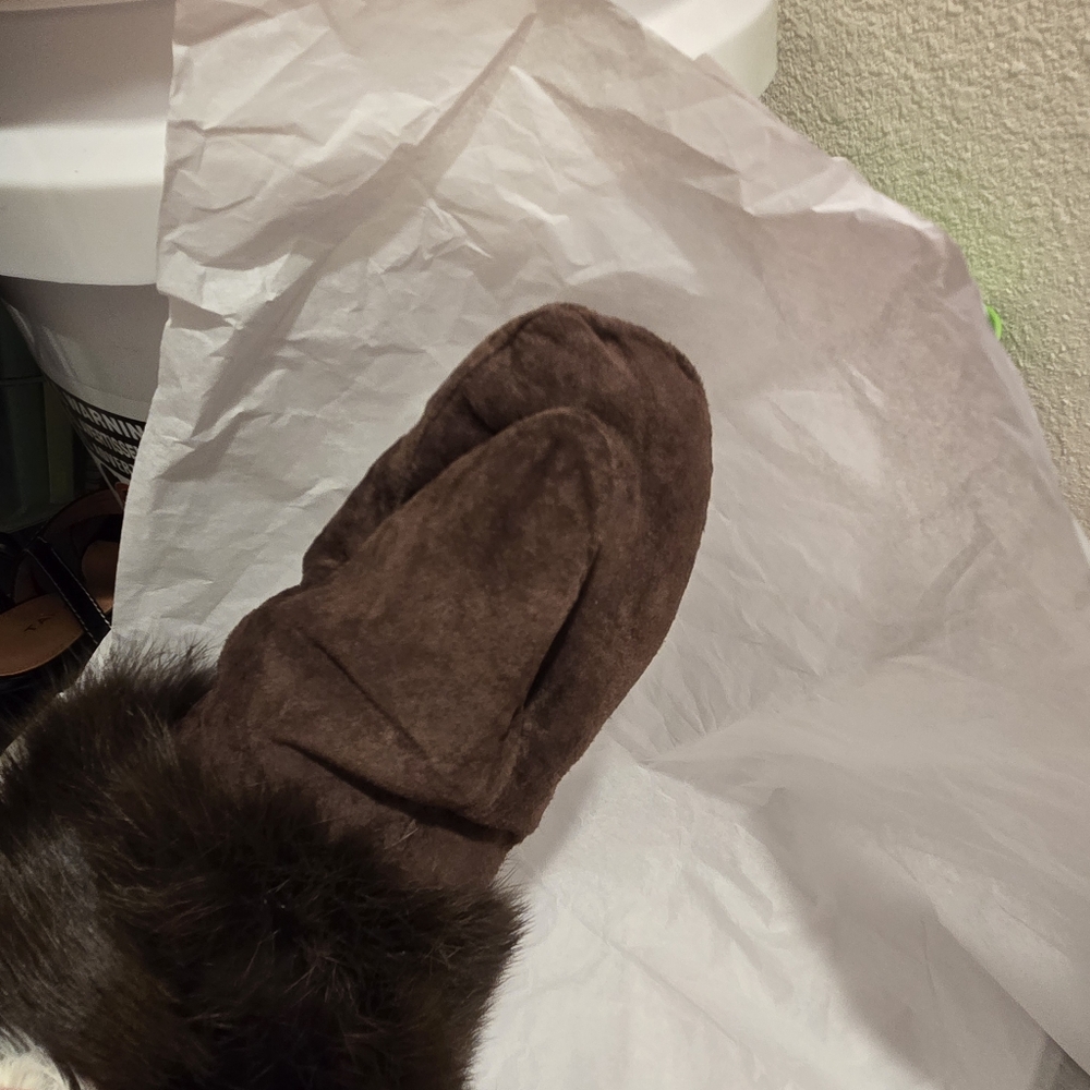 Brown Fur-lined Mittens - Picture 3 of 3